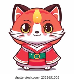 Un gato en un kimono por un trasfondo transparente