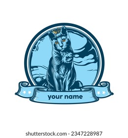 vector del rey del gato, logotipo del gato en la corona, rey del gato con la corona