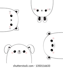 Cat kitten bear dog puppy rabbit hare face head set. Line contour silhouette. Upside down. Cute cartoon kawaii funny baby animal. Friends forever. Flat design Love card White background. Vector