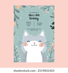 Cat Kitten Birthday Party Invitations