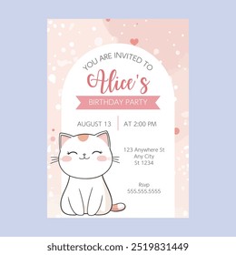 Invitaciones de fiesta de cumpleaños de gato gatito