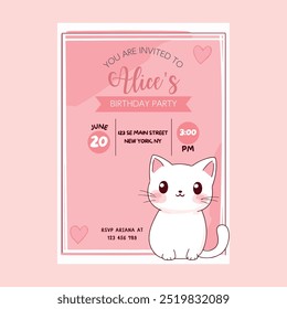 Cat Kitten Birthday Party Invitations