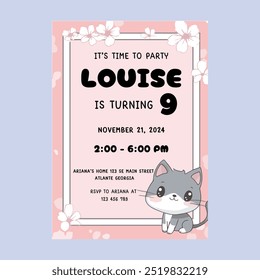 Cat Kitten Birthday Party Invitations