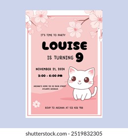 Cat Kitten Birthday Party Invitations