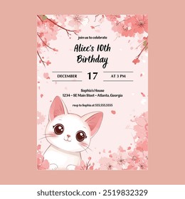 Cat Kitten Birthday Party Invitations