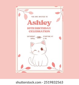 Cat Kitten Birthday Party Invitations