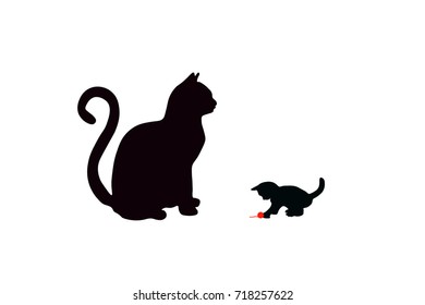 cat with kitten black silhouette on white background vector