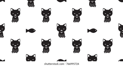 Cat kitten calico Scottish fold fish icon doodle vector seamless pattern wallpaper background