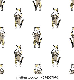 Cat kitten Calico Seamless pattern vector white