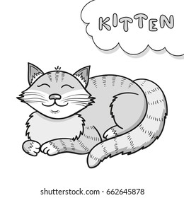 Cat or kitten - cartoon style sketch design home pet.