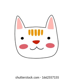 Cat or kitten character design. Cute cartoon animal vector illustration. Abstract icon for baby posters, art prints, fashion apparel or stickers.
