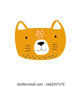 Cat or kitten character design. Cute cartoon animal vector illustration. Abstract icon for baby posters, art prints, fashion apparel or stickers.