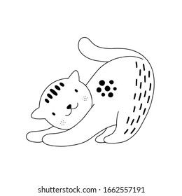 Diseño de caracteres gatos o gatitos. Dibujo de dibujos animados de tipo animal vectorial. Icono abstracto para carteles de bebés, huellas de arte, ropa de moda o pegatinas.