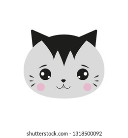 Cat kitten cute funny kawaii face. Flat kitty icon. Cartoon vector illustration