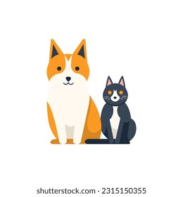 Cat and kitten, cute Simple vector. A cat and a kitten sit side by side. Logo