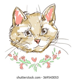 cat, kitten, cute sketch vector illustration
