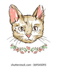 cat, kitten, cute sketch vector illustration