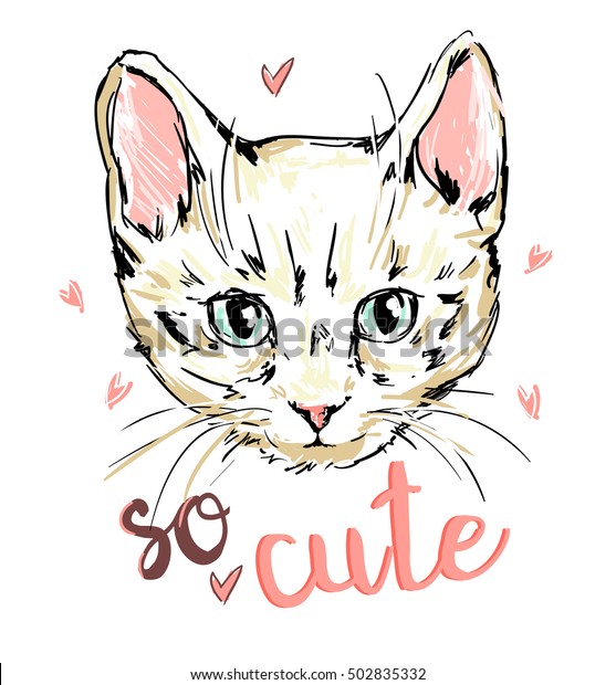 猫 子猫 かわいい猫のスケッチベクターイラスト 猫のデザイン 子どもがtシャツの女の子にプリント 猫の手描きのベクターイラスト のベクター画像素材 ロイヤリティフリー