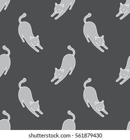 Cat kitten Doodle vector Seamless Pattern wallpaper background Gray