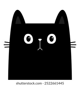 Cat kitten face head. Big eyes. Cute cartoon pet character. Black silhouette icon. Funny kawaii animal. Flat design. Tshirt, greeting card, sticker print, banner. White background. Vector