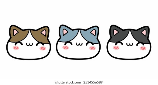 Cat kitten face head set. Kawaii flat design style.