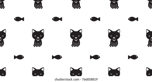 Cat kitten and fish icon doodle vector seamless pattern wallpaper background