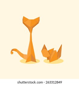 Cat and kitten in a flat style