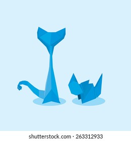 Cat and kitten in a flat style