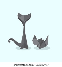 Cat and kitten in a flat style