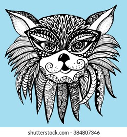 Cat. Kitten. A Fox. Panther. A lion. Cheetah. Snow Leopard.. Animal. Zoo. Herbivores. Line art. Tattoo. Black and white. Dudling. Zentangl. Stylized. Decorative. Drawing by hand. Isolated. Background.