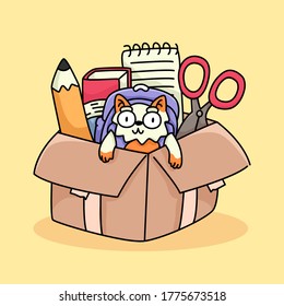 cat kitten happy back to school study drawing illustration	
