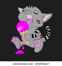 cat kitten ice cream icecream w fle drawing unisex art wo art one vector design illustration print poster