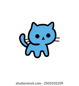 Icono de gato gatito. Lindo gatito divertido. Línea de contorno doodle. Felicidades. Caricatura de bebé kawaii. Impresión de la etiqueta engomada. Estilo infantil colorido. Diseño plano. El fondo blanco. Vector