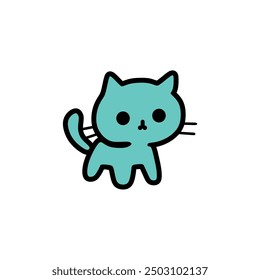 Cat kitten icon. Cute kitty funny. Contour line doodle. Happy emotions. Cartoon kawaii baby character. Sticker print. Childish style colorful. Flat design. White background. Vector