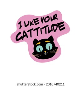 cat kitten i like your cattitude funny idea youth face mask vector design illustration print poster