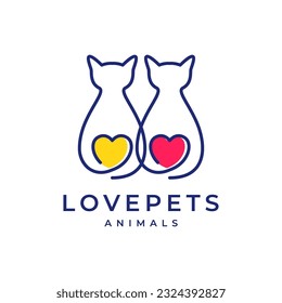 cat kitten love heart lines minimalist colorful abstract mascot modern logo vector icon illustration