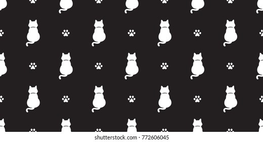 Cat kitten paw foot print vector doodle seamless pattern wallpaper background