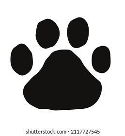Cat and kitten paw footprint in black color. Pet step trace