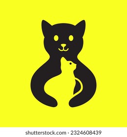cat kitten pets hug family modern minimal mascot logo vector icon illustration