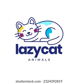 cat kitten pets sleep lazy line art modern abstract colorful mascot cartoon logo vector icon illustration