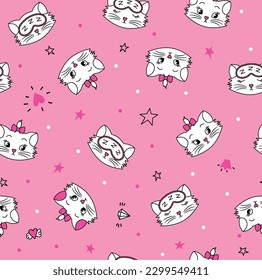 cat kitten pink star pattern print vector