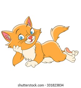 Cat. Kitten. Pussycat. Cartoon character isolated on white background. Colorful design for kids activity book, coloring page, colouring picture. Vector illustration for children.