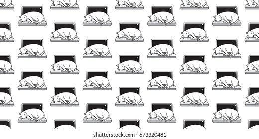 Cat. kitten. sleeping on notebook laptop Seamless Pattern wallpaper background