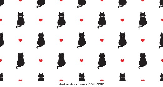 Cat Kitten Valentine Day Heart Vector Seamless Pattern Wallpaper Background