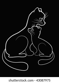 Cat and kitten. Vector illustration.