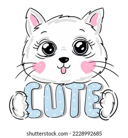 Cabeza blanca gatita con inscripción en letras Cute 