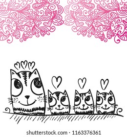 Cat and kittens. Vector illustration
