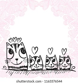 Cat and kittens. Vector illustration
