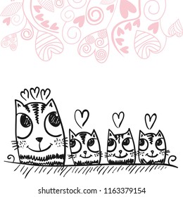 Cat and kittens. Vector illustration