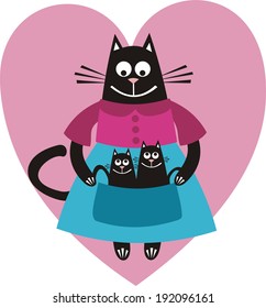 Cat with kittens vector illustration